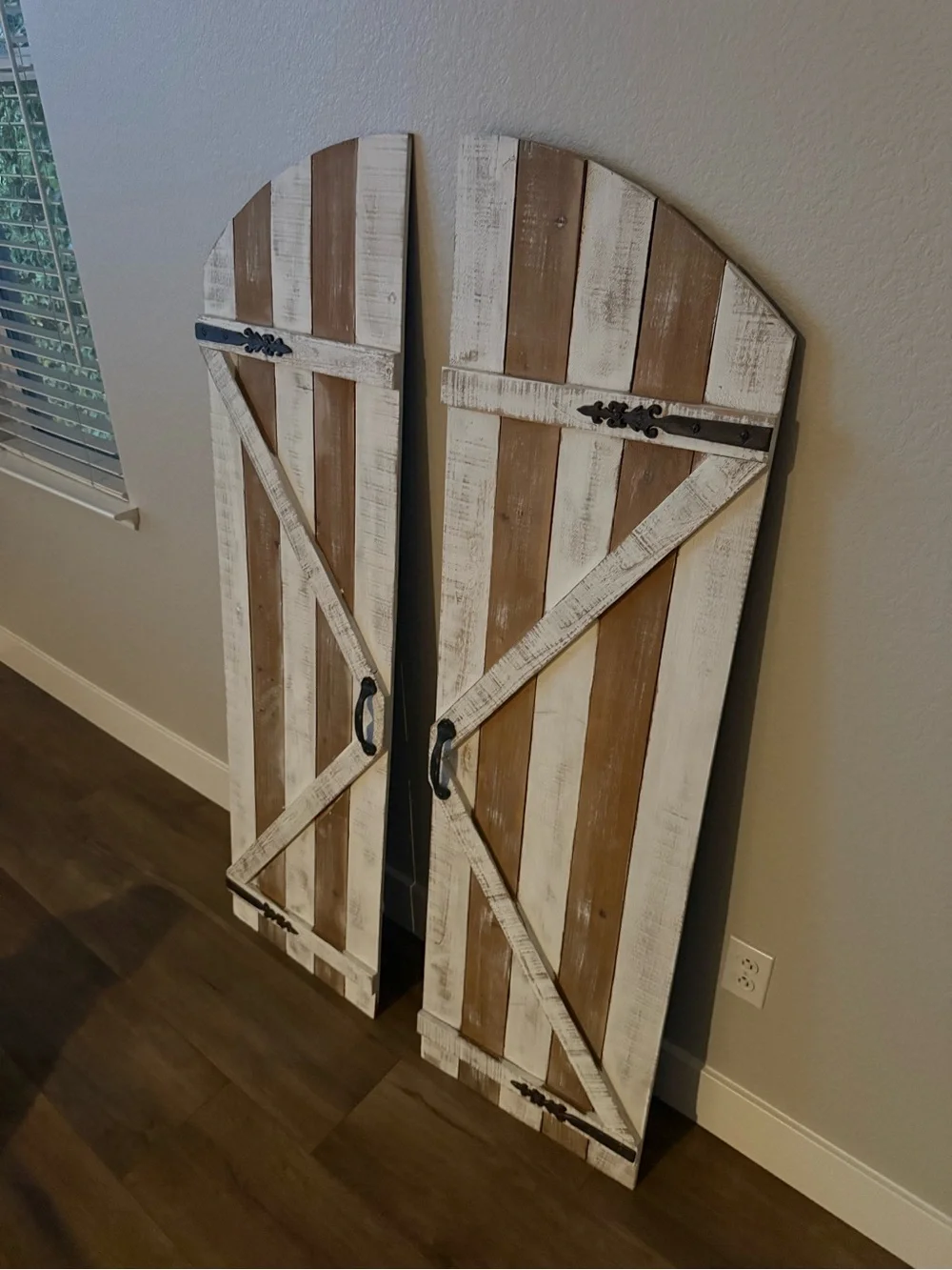 Rustic White and Natural Wood Wall Shutter Pair - Home Wall Decor
